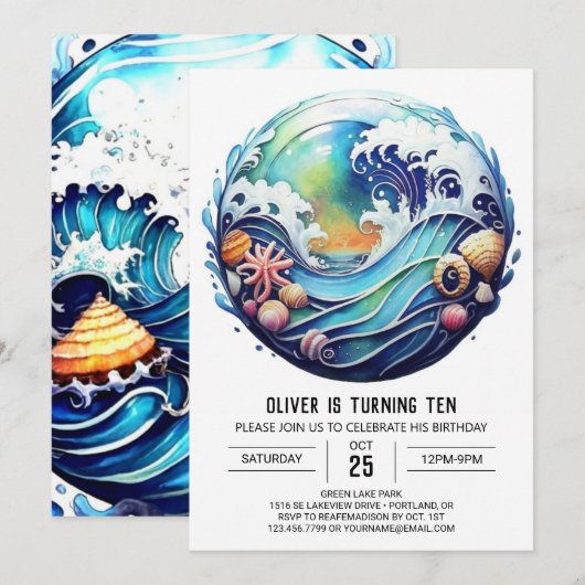 Enchanted Boho Waves Kindergeburtstag Einladung (Vorne/Hinten)