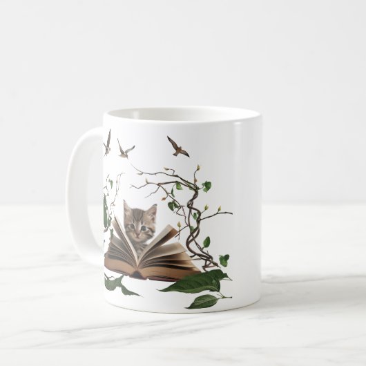 Enchanted Bookworm Kitten Coffee Mug  Kaffeetasse (Vorderseite Links)