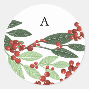 Enchanted Botanical Monogram Christmas Envelope Runder Aufkleber