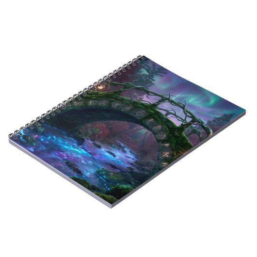 Enchanted bridge to mystical forest Northern Light Notizblock (Linke Seite)