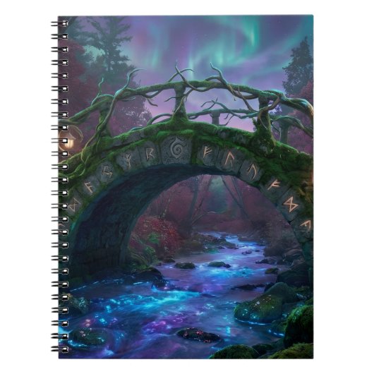 Enchanted bridge to mystical forest Northern Light Notizblock (Vorderseite)