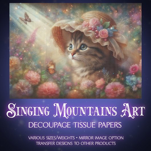 Enchanted Butterfly Garden and Cat Decoupage Seidenpapier