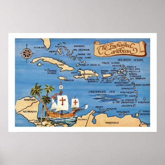 Enchanted Caribbean Map 20x30 Print Poster (Vorne)