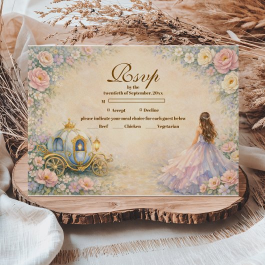 Enchanted Carriage Fairytale Quinceañera RSVP Karte