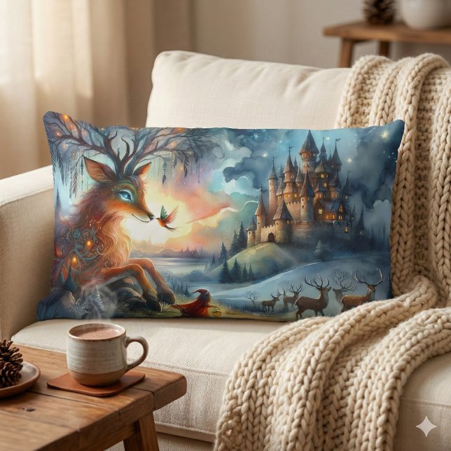 Enchanted Castle Winter Art Lendenkissen (Enchanted Castle Winter Art Lumbar Pillow Mockup A)