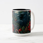 Enchanted Christmas Raven Mug – 15oz Winter Gothic Zweifarbige Tasse (VorderseiteRechts)