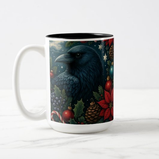 Enchanted Christmas Raven Mug – 15oz Winter Gothic Zweifarbige Tasse (Links)
