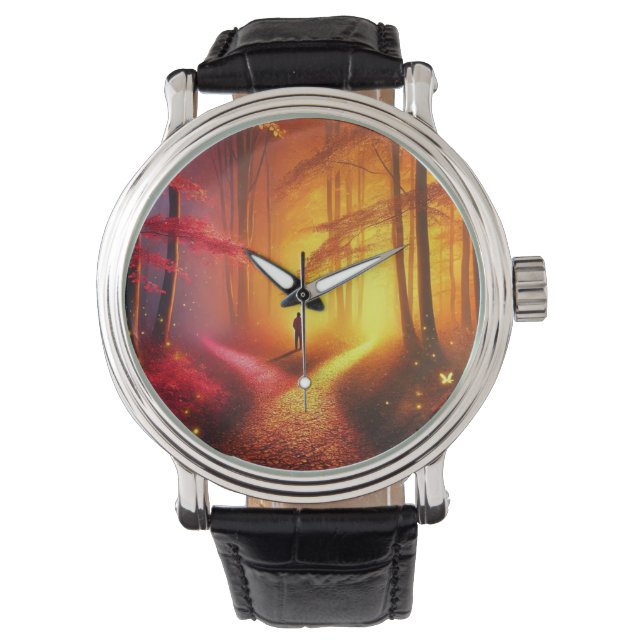 Enchanted Crossroads – Vibrant Autumn Forest Art P Armbanduhr (Vorderseite)