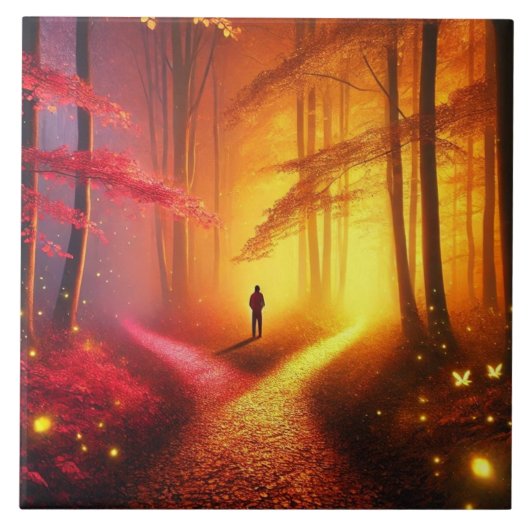 Enchanted Crossroads – Vibrant Autumn Forest Art P Fliese (Vorderseite)