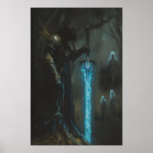 Enchanted Dark Medieval Knight with Glowing Sword Poster (Vorne)
