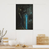 Enchanted Dark Medieval Knight with Glowing Sword Poster (Küche)