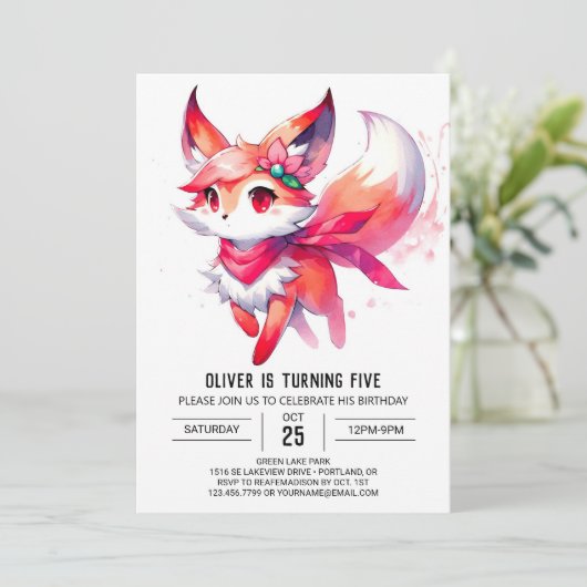 Enchanted Digital Fox Geburtstag Einladung (Stehend Vorderseite)