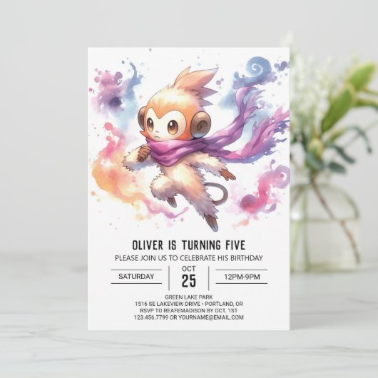 Enchanted Digital Monkey zum Geburtstag Einladung (Stehend Vorderseite)