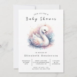 Enchanted Digital Swan Baby Shower Einladung