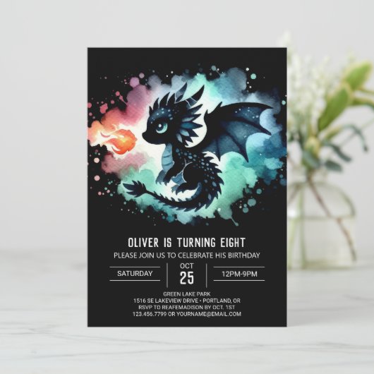 Enchanted Dragon Birthday Children Einladung (Stehend Vorderseite)