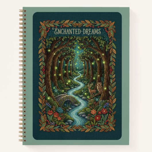 Enchanted Dreams Embroidered Mystical Forest Notizblock (Vorderseite)