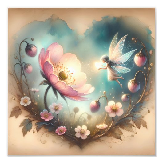 Enchanted Dreamy Fairy and Wildflower Heart Fotodruck (Vorne)