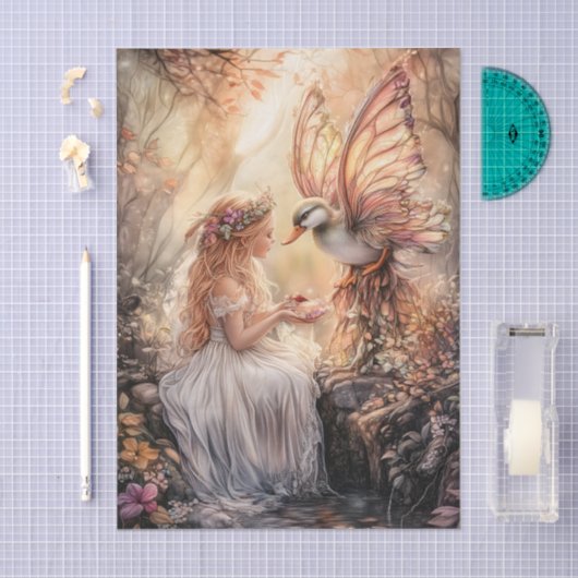 Enchanted Duck Fairy Girl Decoupage Seidenpapier (Handwerk)