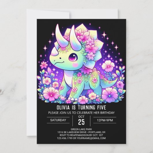 Enchanted Editable Dinosaur Digital Geburtstag Einladung (Vorderseite)