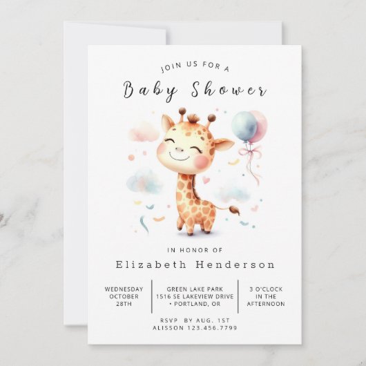 Enchanted Editable Giraffe Baby Shower Einladung (Vorderseite)