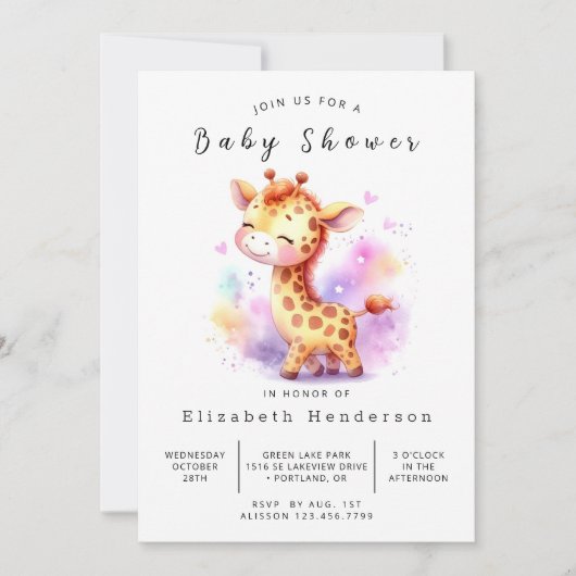 Enchanted Editable Giraffe Baby Shower Einladung (Vorderseite)