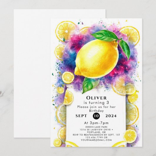 Enchanted Editable Lemon Birthday Einladung (Vorne/Hinten)