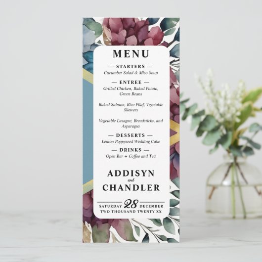 Enchanted Elegance Jewel Toned Floral Wedding Programm (Stehend Vorderseite)