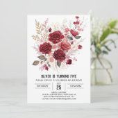 Enchanted Elegant Burgund Floral Geburtstag Einladung (Stehend Vorderseite)