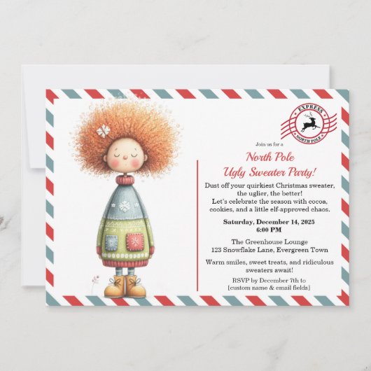 Enchanted Elf | North Pole Ugly Sweater Party  Einladung (Vorderseite)