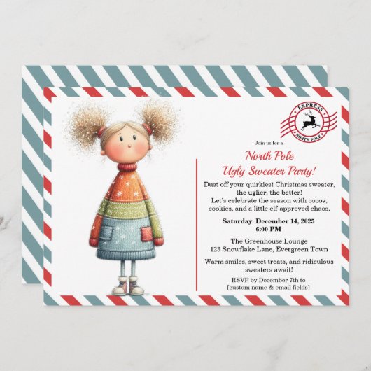 Enchanted Elf | North Pole Ugly Sweater Party  Einladung (Vorne/Hinten)