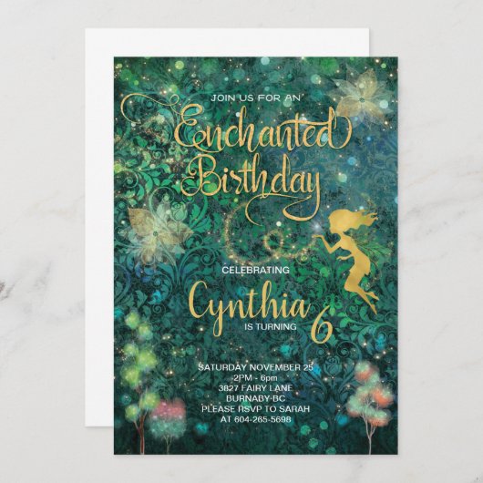 Enchanted Fairy Birthday Einladung (Vorne/Hinten)