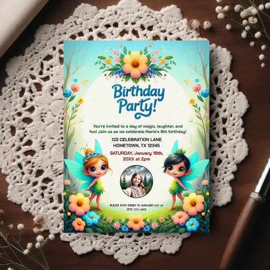 Enchanted Fairy Birthday Party Photo Invitation Postkarte