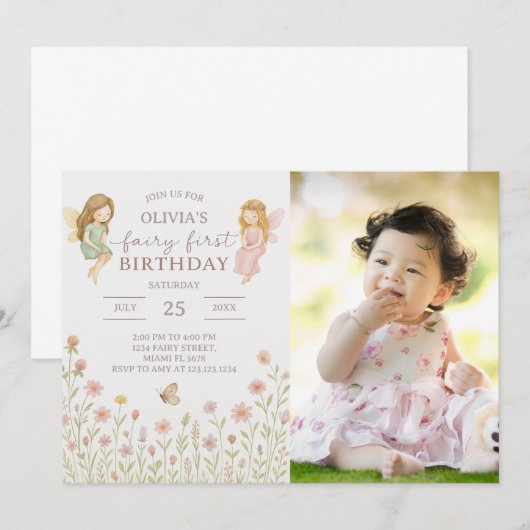 Enchanted Fairy First Birthday Einladung (Vorne/Hinten)