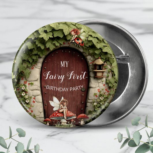 Enchanted Fairy First Birthday Girl Party Button