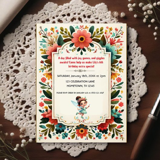 Enchanted Fairy Floral Birthday Invitation Postkarte