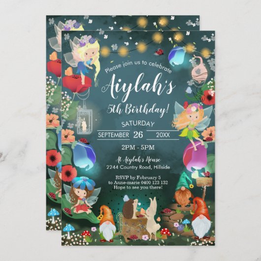 Enchanted Fairy Forest Invitation Fairy Gnome Einladung (Vorne/Hinten)