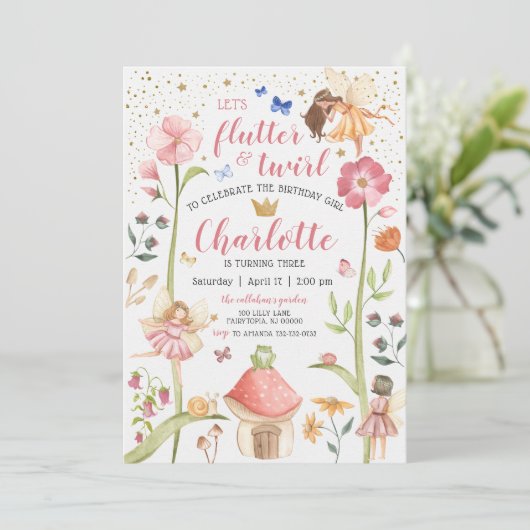 Enchanted Fairy Garden zum Geburtstag Einladung (Stehend Vorderseite)