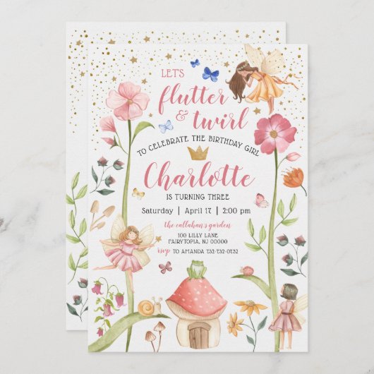 Enchanted Fairy Garden zum Geburtstag Einladung (Vorne/Hinten)