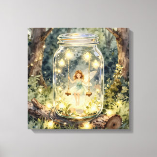 Enchanted Fairy in a Jar in a Magical Forest Leinwanddruck