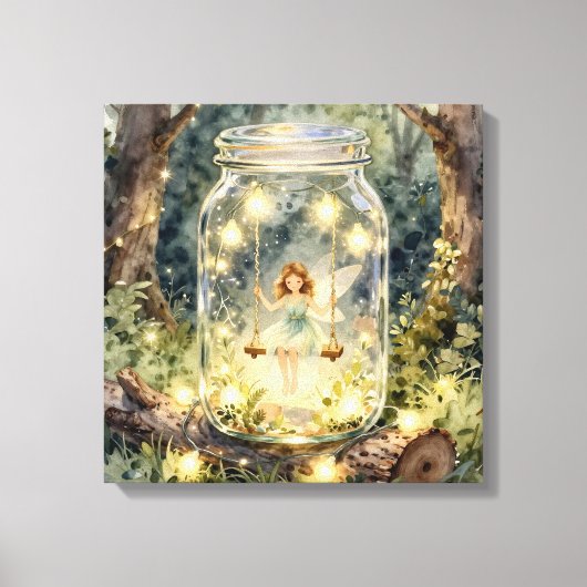 Enchanted Fairy in a Jar in a Magical Forest Leinwanddruck (Vorderseite)