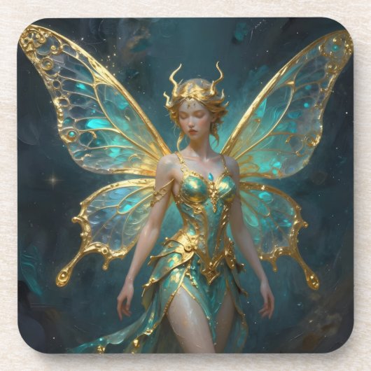 Enchanted Fairy in Gold and Turquoise  Getränkeuntersetzer (Vorderseite)