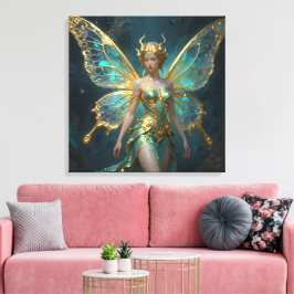 Enchanted Fairy in Gold and Turquoise  Leinwanddruck