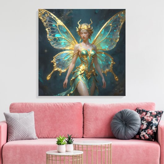 Enchanted Fairy in Gold and Turquoise Leinwanddruck (Insitu (Wohnzimmer))