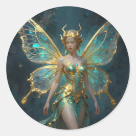 Enchanted Fairy in Gold and Turquoise  Runder Aufkleber