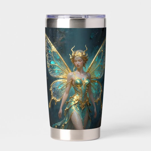 Enchanted Fairy in Gold and Turquoise  Thermobecher (Vorderseite)