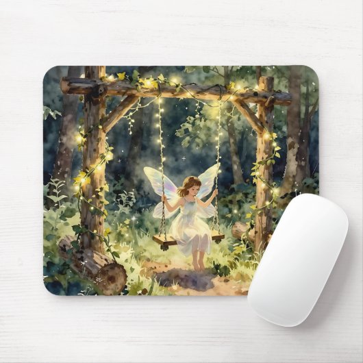 Enchanted Fairy on a Swing in a Magical Forest Mousepad (Mit Mouse)