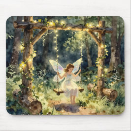Enchanted Fairy on a Swing in a Magical Forest Mousepad