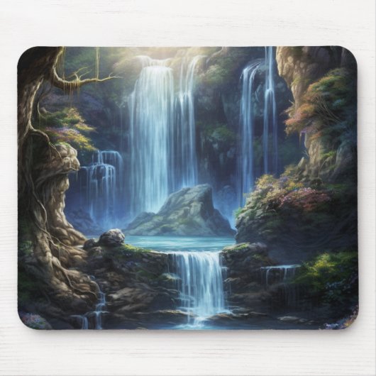 Enchanted Fantasy Waterfall Dreamscape Mousepad (Vorne)