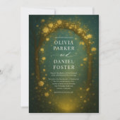 Enchanted Forest Arch Gold Emerald Green Wedding Einladung (Vorderseite)