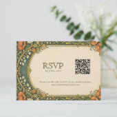 Enchanted Forest Art Nouveau RSVP with QR Code Begleitkarte (Stehend Vorderseite)
